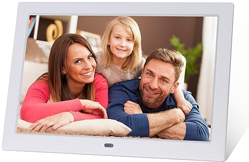 10.1 Zoll Digitaler Bilderrahmen 1280x800P Elektronischer Bilderrahmen Music Photo Video Player mit Fernbedienung/Multi-Diashow/Kalender/Uhr Alarmfunktion Weiß,USB- oder SD-Karte, Wandmontierbar