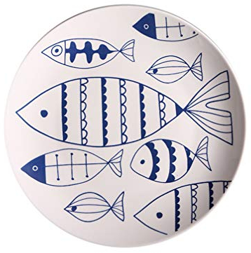 Luxshiny Assiette de Poisson en Céramique Assiettes Rondes Assiettes en Porcelaine Assiette de Nourriture en Céramique pour Restauration de Cuisine (De Nombreux Poissons)