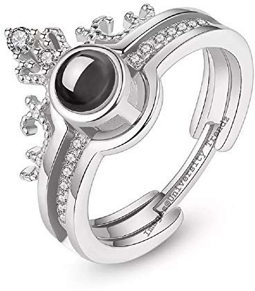 Frienemy Presents Neue 100 Sprachen Ich Liebe Dich Gedächtniskronpaar Ringe Verlobungsring Set (Silber) #Frienemy-2025