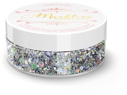 MARBLERS Cosmetic Grade Chunky Glitter [Mixed Grey] 0.18oz (5g) | Flake | Shape | Non-Toxic | Vegan | Cruelty-Free | Eyeshadow, Nail Polish, Nail Art | Festival, Rave & Party Makeup | Body & Face