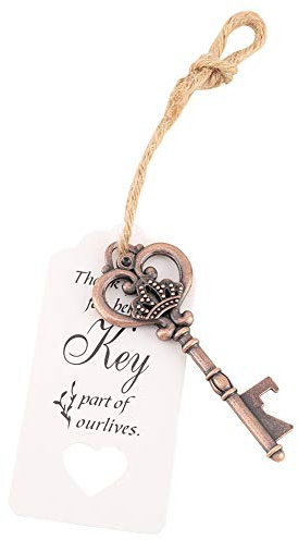 Vintage Schlüsselkorkenzieher, Schlüsselkorkenzieher Vintage Korkenzieher mit Anhänger Karte Krawatte geeignet für Hochzeitsgast Geschenk Party Souvenirs(50Pcs+tag+hemp rope)