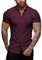 URRU Men's Muscle Dress Shirts Slim Fit Stretch Short Sleeve Casual Button Down Shirts for Men Wine Red L