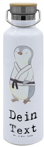 Mr. & Mrs. Panda Personalisierte Trinkflasche Edelstahl Pinguin Karate - Geschenke, Thermosflasche personalisiert, Sport, Wasserflasche, Selbstverteidigung, Edelstahlflasche, Flasche, Kampfkunst