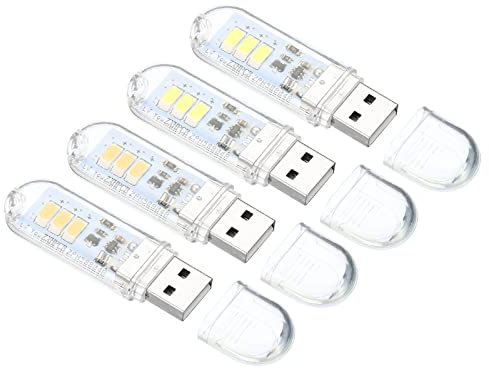 PATIKIL USB Night Light, 4 Pack Portable Plug-in Small LED Light Stick with 3 Lamp Beads, Touch Sensor Switch, White/Warm
