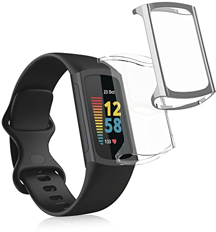 kwmobile Set 2X Custodia Smartwatch Compatibile con Fitbit Charge 6 / Charge 5 Cover - Case Silicone Protezione Orologio Fitness Trasparente/Argento