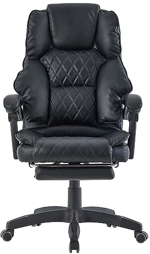 TRISENS Chefsessel mit Fußstütze und flexiblen 3-Punkt-Armlehnen Schreibtischstuhl im Lederoptik ergonomischer Bürostuhl mit Einer verstellbaren Rückenlehne für gesündere Sitzhaltung, Farbe:Schwarz