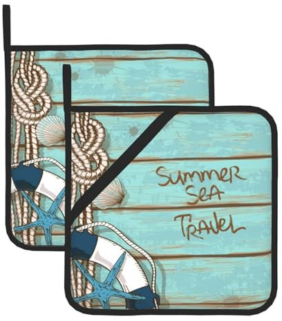 Marine Life Sea Deck Pattern Insulated Pot Mat Set - Heat Resistant 2-teiliges Set, Perfekt zum Backen, Grillen und Mikrowelle