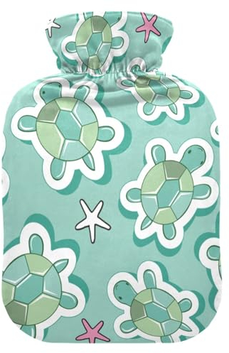 ISAOA Wärmflasche, Motiv: Schildkröten und Seestern auf einer blauen Wärmflasche, S