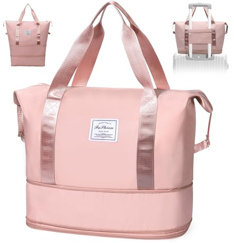 Paneerte Sac de Voyage Femme Sac Weekend Femme Sacs de Voyage Sac Voyage Pliable Sac Cabine Avion Sac de Voyage Sec Et Humide, Sac de Sport Adapté Au Sport Et Aux Voyages, Rose