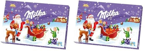 Milka Adventskalender 1 x 200g I Adventskalender mit Schokolade I Weihnachtskalender I Schoko Adventskalender I Schokolade aus 100% Alpenmilch mit Milchcrémefüllung I Zufälliges Design (Packung mit 2)