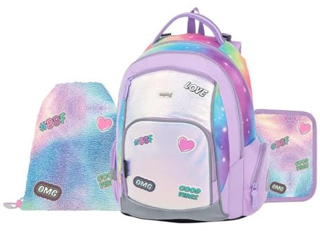 OXY GO Schulrucksack Set 3tlg für 1.-3. Klasse: Ergonomischer Rucksack, Federmappe & Turnbeutel | Mit Reflexelementen für Sicherheit | Ideal für Kinder ab 125 cm