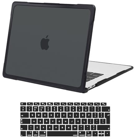 MOSISO Custodia Compatibile con MacBook Air 13 Cover M1 A2337 A2179 A1932 2021 2020 2019 2018 Touch ID,TPU Morbido Antigraffio Case per MacBook Air M1 Cover 13,3'' Pollici&Copritastiera, Nero