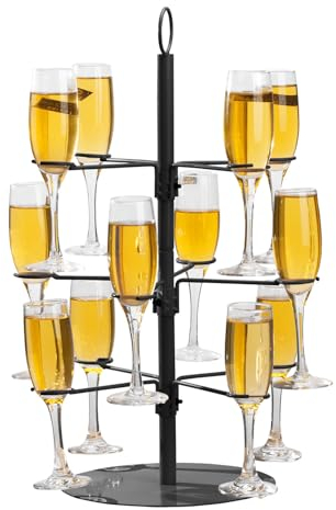 Champagne Tower Cocktail Tree Stand, 3 Tier - 12 Holders - Wine Glass Display For Drinks, Cocktails, Martini, Margarita Cups at Weddings, Bridal Shower (Black)