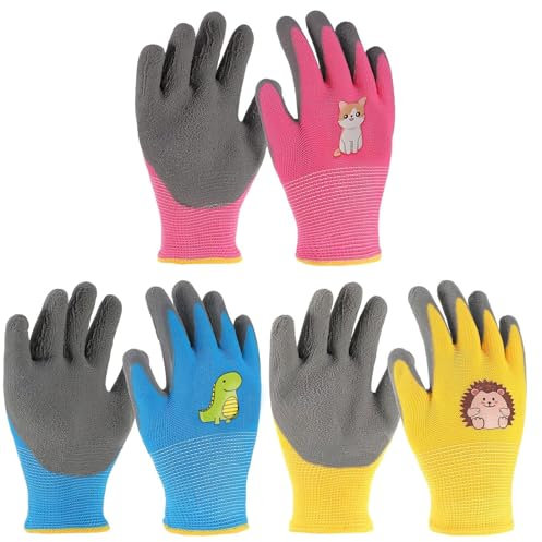 Tuofang 3 Paare Schnitzhandschuhe für Kinder, Arbeitshandschuhe Kinder, Gartenhandschuhe Dornenfest, Kinderhandschuhe Garten, Handschuhe für Garten Outdoor-Aktivitäten