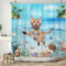 ASDCXZ Duschvorhang Katze 240x180 cm, Lustig Niedlich Katze Sommer Ozean Palmen Meerestiere Koralle Waschbar Bad Duschvorhänge Polyester Textil Wasserdicht Duschvorhang für Badewanne mit 12 Haken