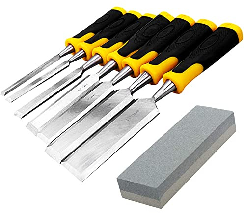Engraving Chisel Sets, 7 PCS Chrome Vanadium Steel Wood Chisels Set, Wood Carving Hand Chisel Tool Set with Sharpening Stone for Woodcarving, Carpentry, Trimming The Edges(Size:7 Set) (7 Set)