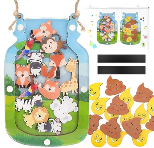 Reward Jar for Kids, Toilet Training Reward Chart, Incentive Good Behavior Jars for Children, Chore Reward Jar, Magnetic Reward Charts Tokens, Classroom Essentials for Boys Girls Student (Poo+Animal)