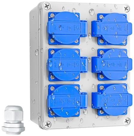 Wandverteiler Stromverteiler 6 x 230V - 16A Baustromverteiler, IP44 Baustromverteilerkasten, Wandverteilerkästen, Wasserdicht Verteiler, Aufputz Verteiler für Indoor/Outdoor