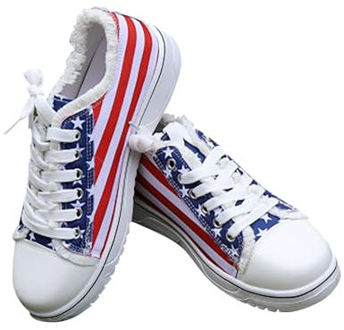 Femmes Confortable Pied Large Femmes Confortable Chaussures en Toile et gâteau éponge imprimé Drapeau américain pour Femmes, Chaussures décontractées Espadrilles Femme Blanc Derbies Femme (Red, 41)