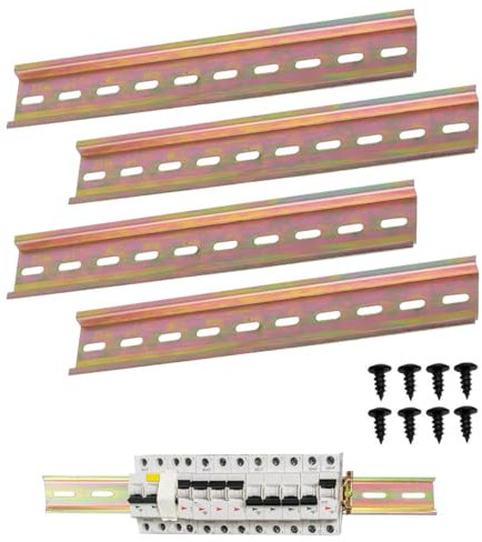KARELLS Aluminium-DIN-Schiene, 4 Stück, 20 cm, 35,5 mm breit, 1 mm dick, 8 mm Abstand, mit 8 Schrauben, für Verteilerschrank, Schaltschrank, DIN Schienenmontage