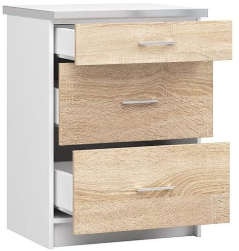 BDW - Küchenschrank Weiß/Sonoma - Schrank Küche mit Arbeitsplatte und Schubladen - Schrank 60 cm breit, 85 cm hoch - Küchenschränke Einzeln, Küchenmöbel Einzelteile