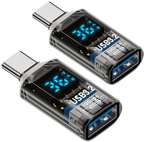 URANT 2Pack USB A3.2 to USB C Adapter,USB C Female to USB Revolution Adapter 10Gbps,with Digital Display 60W Power Output,for iPhone16 15 14ProMax,Plus,MacBook,Galaxy S23 S24