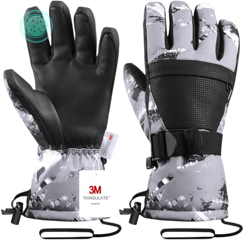 Pnosnesy Ski Gloves, Waterproof Snow Gloves Thermal Breathable Winter Gloves, Windproof Touchscreen Cold Weather Gloves for Men Women Kids