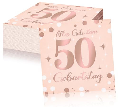 Servietten 50 Geburtstag Frau, 40 Stück Papierserviette Mädchen Happy Birthday Servietten Decorations, Schwarz Rosé Gold Tischdekoration für Party Geburtstag, Papierservietten zum 50. Geburtstag