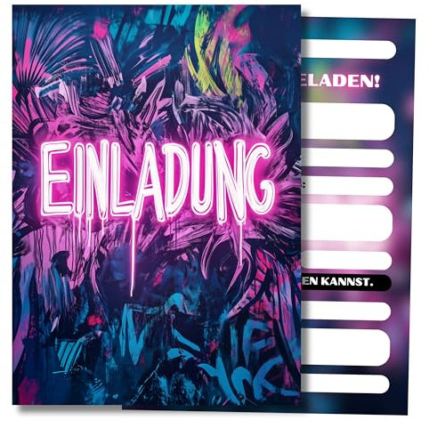 HIDEBLOOM Graffiti Einladungskarten Kindergeburtstag Junge und Mädchen - 12 Stück - DIN A6 (10,5 cm x 14,8 cm) - Geburtstagseinladungen Einladungskarten Geburtstag - Graffiti Pink