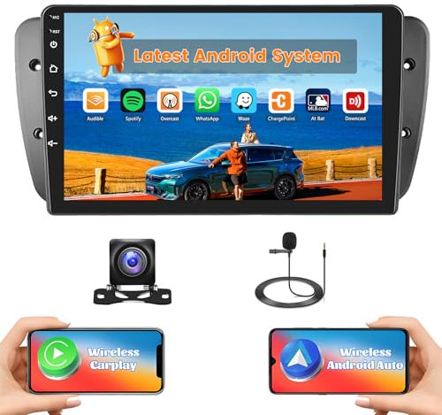 Hikity 2G+64G Android 15 Radio Coche para Seat Ibiza 6J 2009-2013 con Pantalla Táctil de 9 Pulgadas, 2 DIN Radio con Carplay inalámbrico Android 15 Radio Coche FM/RDS BT GPS WiFi + Cámara Trasera Mic