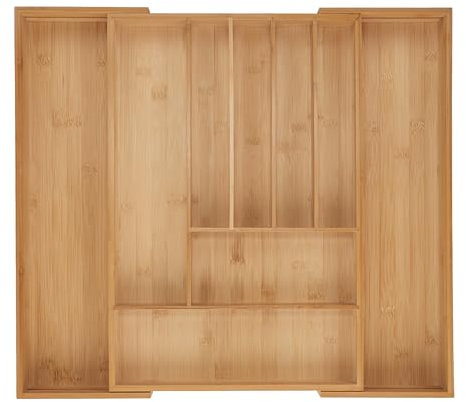 Relaxdays Besteckkasten, 7–9 Fächer, ausziehbarer Besteck Schubladeneinsatz, HxBxT: 6 x 34-56 x 50 cm, Bambus, Natur, 50 cm