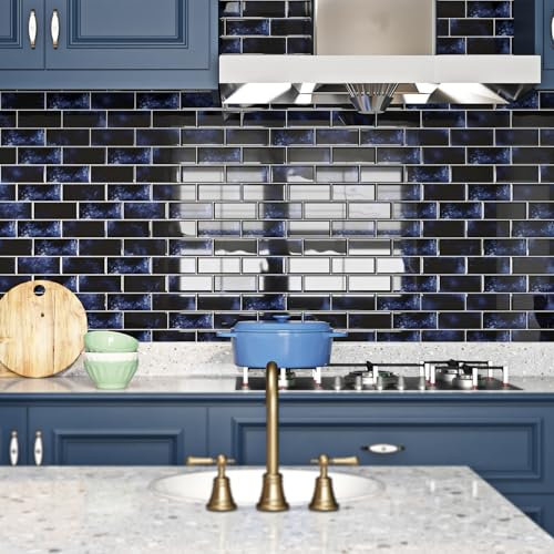 Livelynine Fliesenaufkleber Bad 3D Klebefliesen Küche Abwaschbar Dunkelblau 30x30CM 32-Stück Vinyl Fliesen Selbstklebend Wand Klebefliesen Wand Maritimblau Metro Fliesen Selbstklebend Küchenrückwand