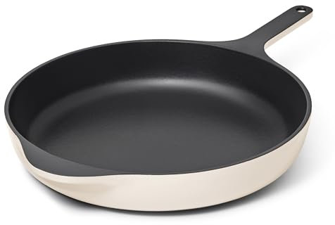Caraway Cast Iron Skillet - 12” Enameled Cast Iron Pan With 3 Layer Enamel Coating - No Seasoning Required - Compatible With All Stovetops - Free From Forever Chemicals - Cream