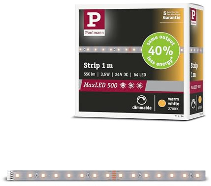 Paulmann MaxLED 500 Strip 1 m Warmweiß Silber | Dimmbar, 2700K warmweiß, selbstklebend, kürzbar, für vielseitige Anwendungen