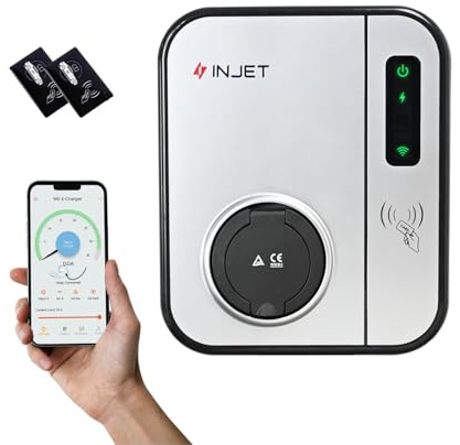 Injet Eco Smart EV Charger | Wallbox | Electric Car Charger Station and Plug-In Hybrid Vehicles | Wifi6 | Single Phase | IP65 | Up To 7.8kW/32A (Untethered)