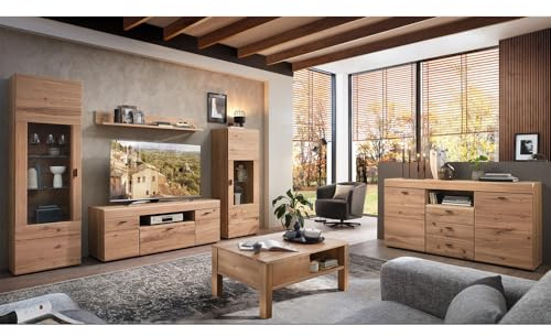 Lomadox Wohnzimmer Komplett Set in Esche teilmassiv TV-Wohnwand 305 cm breit Sideboard Cochtisch Softclose montiert