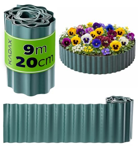 KADAX Rasenkante 20 cm x 9 m, Beetumrandung aus Kunststoff, Flexible Beeteinfassung, Beetbegrenzung, Mähkante, Rasenkantenband, Rasenbegrenzung