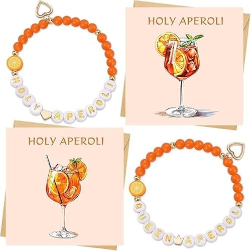 CHUNLINLAODA 2 Stück Aperol Armband und 2 Stück Aperol Geburtstagskarte, Aperol Geschenk Frau, Aperoli Karte Armkettchen für Freundin Kollegen Familien