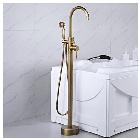 FEITAOOZ Robinet De Baignoire Ilot, Mitigeur de Baignoire, Robinet de Douche à poignée, avec douchette à Main, Bec Rotatif, mitigeur Vertical(D)