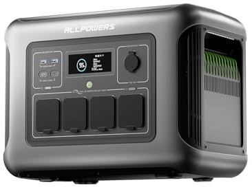 ALLPOWERS R1500 LITE generador solar portatil 1600W (pico 3200W)/1056Wh Batería LiFePo4 con 4 * 1600W AC,MPPT 650W max,SAI<15ms,Carga Solar/Red/Coche,para Hogar Emergencias Exteriores