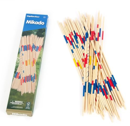 WOODENFUN 43cm Mikado Pickup Sticks Game, 41PCS Wooden Family Party Toy for Kids 3+