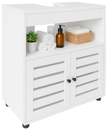 Mueble bajo Lavabo Relaxdays, HxBxT: 63 x 60 x 30 cm, 2 estantes, MDF, Mueble de baño Blanco