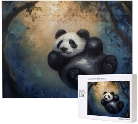 500 Teile Puzzle mit Aufbewahrungsbox, Panda bedrucktes Holzpuzzle 52 x 38 cm für Erwachsene, Kinder, Familie, lustiges dekoratives Spiel