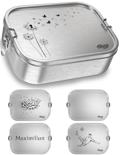 TAKWAY Edelstahl Brotdose mit Fächern 1200ml – Auslaufsichere Lunchbox mit Unterteilung für Kinder & Erwachsene (Pusteblume, Trennsteg)