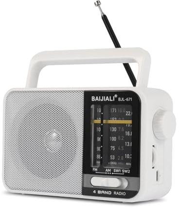 Tragbares UKW/MW Radio mit lautem Lautsprecher, Transistorradio (Batteriebetrieb oder USB) für Indoor, Outdoor & Notfälle - (Weiß)