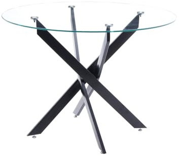 PEGANE Table de Salle à Manger Ronde avec Plateau en Verre et Pieds en métal Noir - Hauteur 75 x Diamètre 110 cm