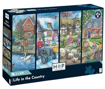 The House of Puzzles Life in the Country, 4 x 500 Piece Jigsaw Multipack | Country Life Theme, Artist Illustrated, Deluxe Puzzle Gift for Adults