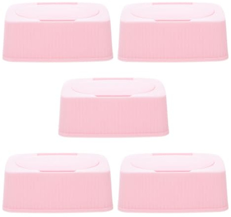 KOCKSHION 5pcs Pink Plastic Wipes Holder with Flip Top Convenience and Universal Compatibility, Friendly Wet Tissue Organizer Box for Home the Go