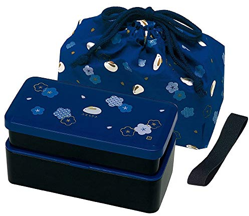 SKATER Ensemble de boîtes à bento traditionnelles japonaises en forme de fleur de lapin – Boîte à bento carrée à 2 étages – Presse à boules de riz, sac bento (bleu)