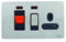 Schneider Electric Ultimate Screwless Flat Plate - Switched Single Cooker Control Unit with Socket, Double Pole with Neon Indicator, 45A, GU4401BSS, Stainless Steel with Black Insert